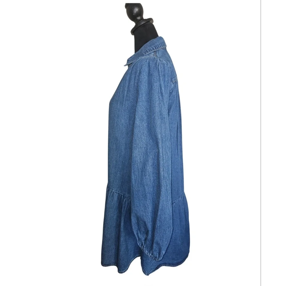 Maven Women's Blue Denim Puff Sleeve Button-down Babydoll Dress Size M